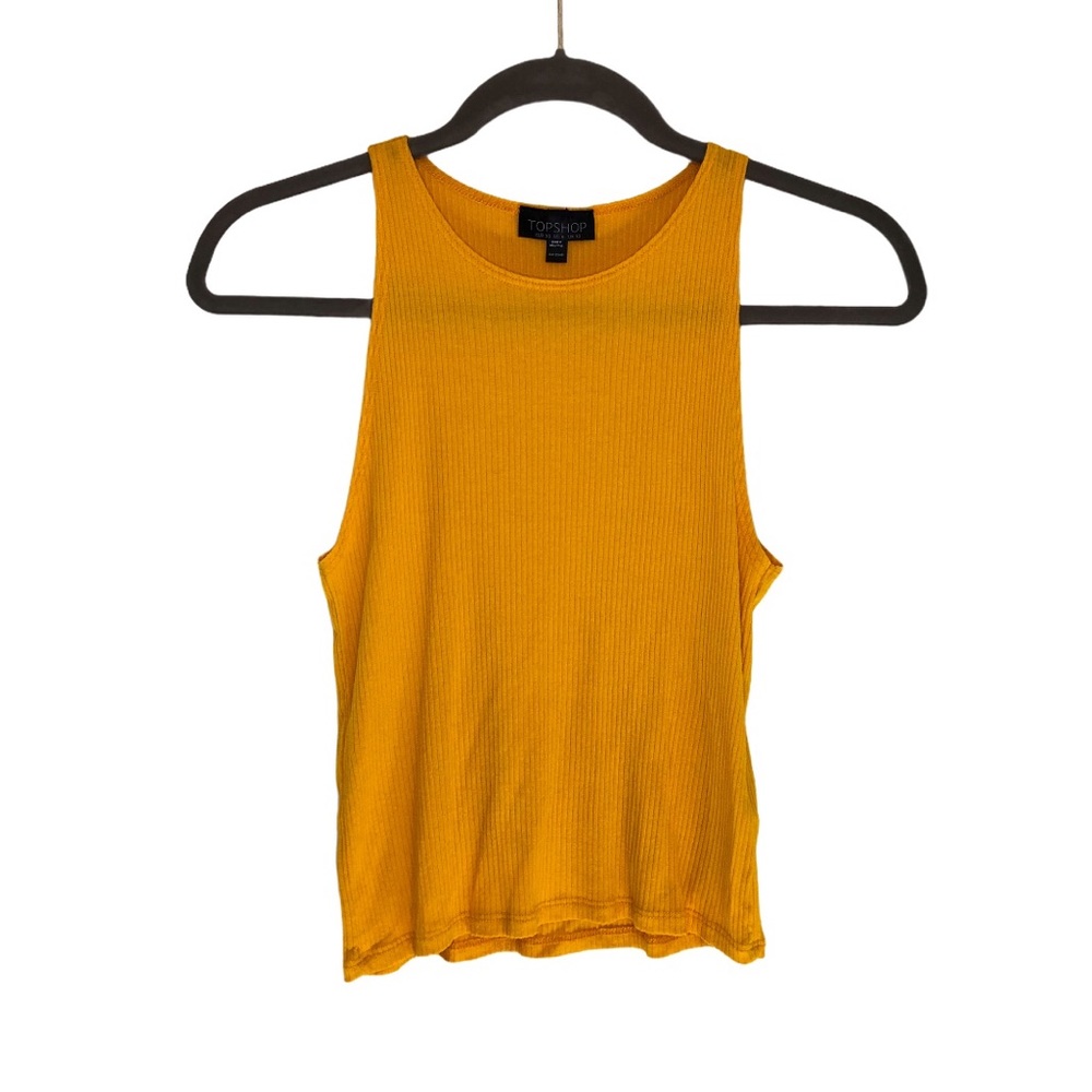 Topshop golden yellow high neck cropped tank